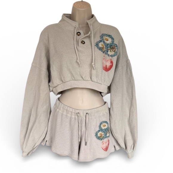 Boys Lie Locked In Henley Cropped Sweatshirt & Shorts Matching Set S - Picture 3 of 6